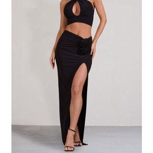 Club L London Black Maxi Pencil Skirt with Slit